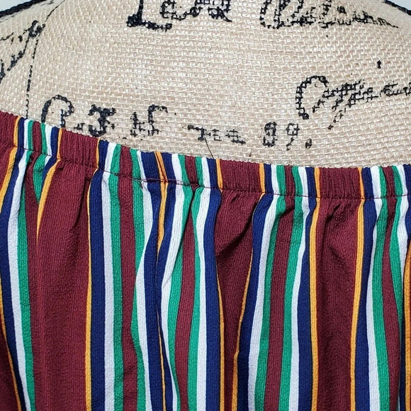 SHEIN Women's Off Shoulder Tie Sleeve Striped Oversized Blouse Size Large Maroon - Picture 6 of 14